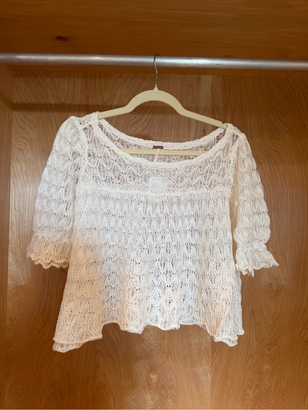 Free People Moonstruck Babydoll Blouse Boho Crochet Knit White Women's Top
